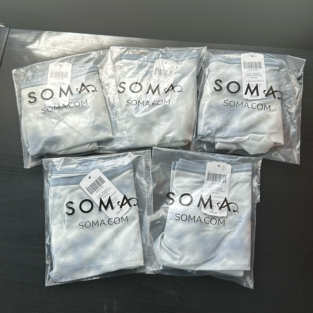 SOMA 5 pair panty- vanishing edge microfiber high leg -clouds mini blue color-L